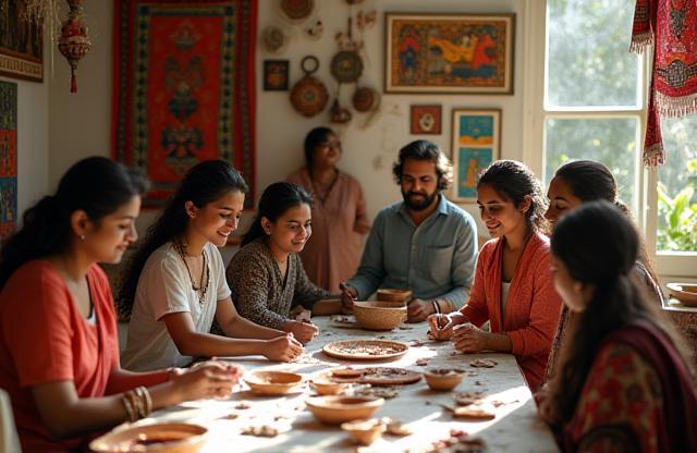 KalaKriti team working in a studio surrounded by handicrafts