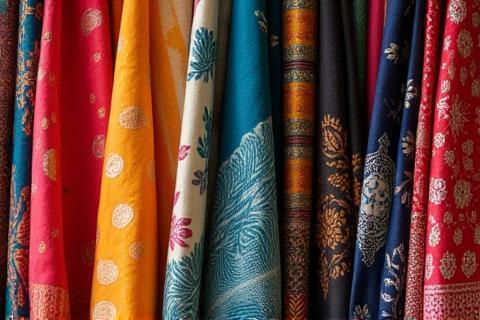 Variety of colorful Indian textiles