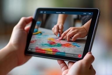 Person watching a craft tutorial video on a tablet