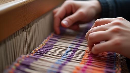 Hands weaving on a loom